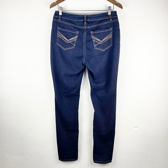 D JEANS | Dark Midnight Blue Stretchy Straight Leg Mid-Rise Jeans 👖 - Picture 2 of 7